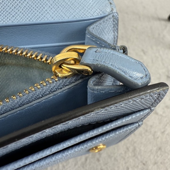 Prada Saffiano Greche Wallet Blue Geometric Zig Zag Print 1MH132 w/ Box Rare - Picture 16 of 16